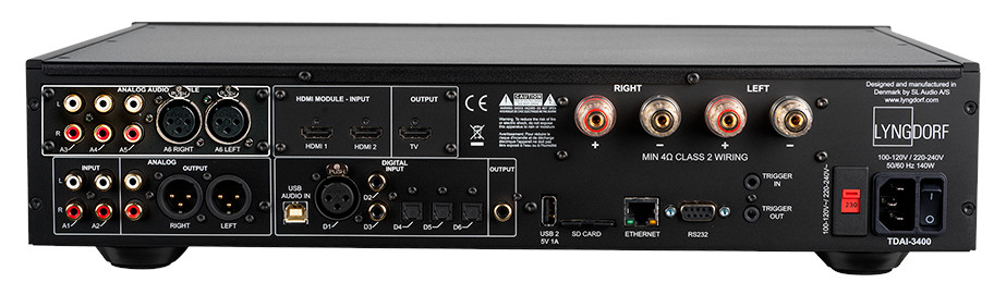 Rear back panel of Lyngdorf TDAI-3400
